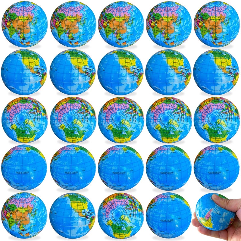 Baaxxango Globe Squeeze Balls25 inch Earth Stress Relief BallsSoft Foam Stress Ball Toy for Finger ExerciseSchool or Office Party Favors24 Pcs - Image 2
