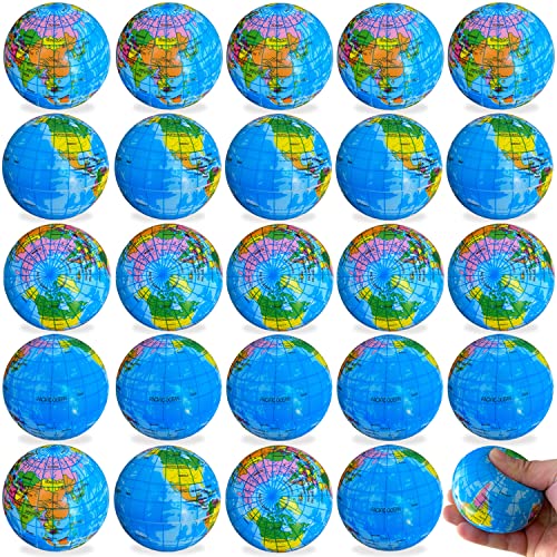 Baaxxango Globe Squeeze Balls25 inch Earth Stress Relief BallsSoft Foam Stress Ball Toy for Finger ExerciseSchool or Office Party Favors24 Pcs - Image 1