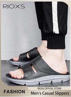 RIOXS Men's Casual Slippers, Thick Cushion Open Toe Sport Slides Slippers, Lightweight Soft Sole Anti-Slip Sandal, Sole Platform U-Shaped Slippers for Male, Comfortable Arch Support Slippers For Indoors Outdoors  - Image 2