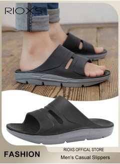 RIOXS Men's Casual Slippers, Thick Cushion Open Toe Sport Slides Slippers, Lightweight Soft Sole Anti-Slip Sandal, Sole Platform U-Shaped Slippers for Male, Comfortable Arch Support Slippers For Indoors Outdoors  - Image 1