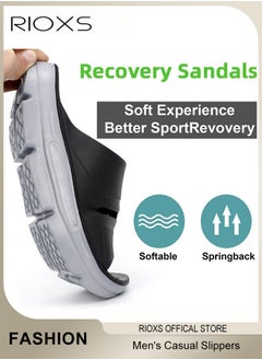 RIOXS Men's Casual Slippers, Thick Cushion Open Toe Sport Slides Slippers, Lightweight Soft Sole Anti-Slip Sandal, Sole Platform U-Shaped Slippers for Male, Comfortable Arch Support Slippers For Indoors Outdoors  - Image 3