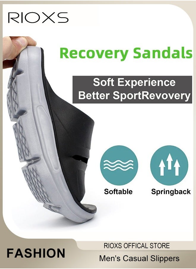 RIOXS - Men's Casual Slippers, Thick Cushion Open Toe Sport Slides Slippers, Lightweight Soft Sole Anti-Slip Sandal, Sole Platform U-Shaped Slippers for Male, Comfortable Arch Support Slippers For Indoors Outdoors - Image 1