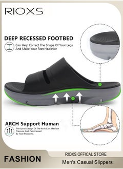 RIOXS Men's Casual Slippers, Thick Cushion Open Toe Sport Slides Slippers, Lightweight Soft Sole Anti-Slip Sandal, Sole Platform U-Shaped Slippers for Male, Comfortable Arch Support Slippers For Indoors Outdoors  - Image 4