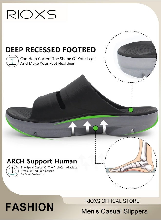RIOXS - Men's Casual Slippers, Thick Cushion Open Toe Sport Slides Slippers, Lightweight Soft Sole Anti-Slip Sandal, Sole Platform U-Shaped Slippers for Male, Comfortable Arch Support Slippers For Indoors Outdoors - Image 1
