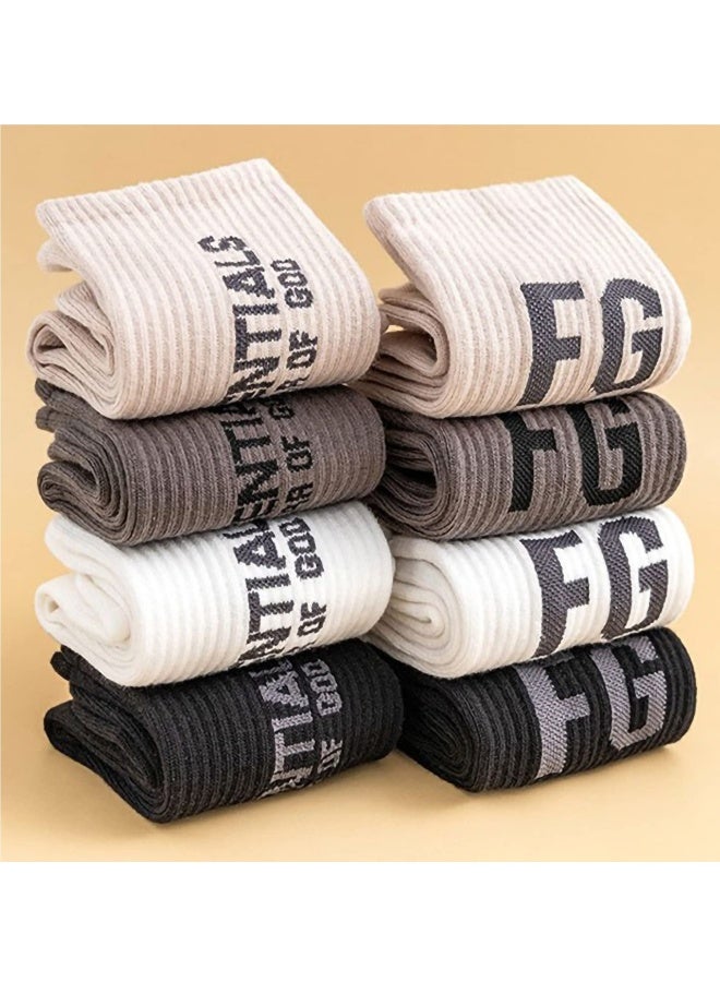 Unisex Cotton Socks, Cotton Work Casual Crew Socks for Men and Women, Fashion Funny House Socks, Assorted Mid-calf Comfort Crew Socks (FOG, 4 Pair) - Image 4