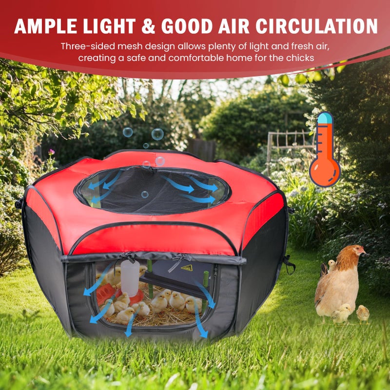 Tetuga Chicken Brooder Box for Chick Starter Kit - 10 * 12inch Brooder Heating Plate Chick Brooder Pen Chicken Brooder Box 4-in-1 Bundles with Chicken Feeder, Waterer (Brooder Set,Red) - Image 2