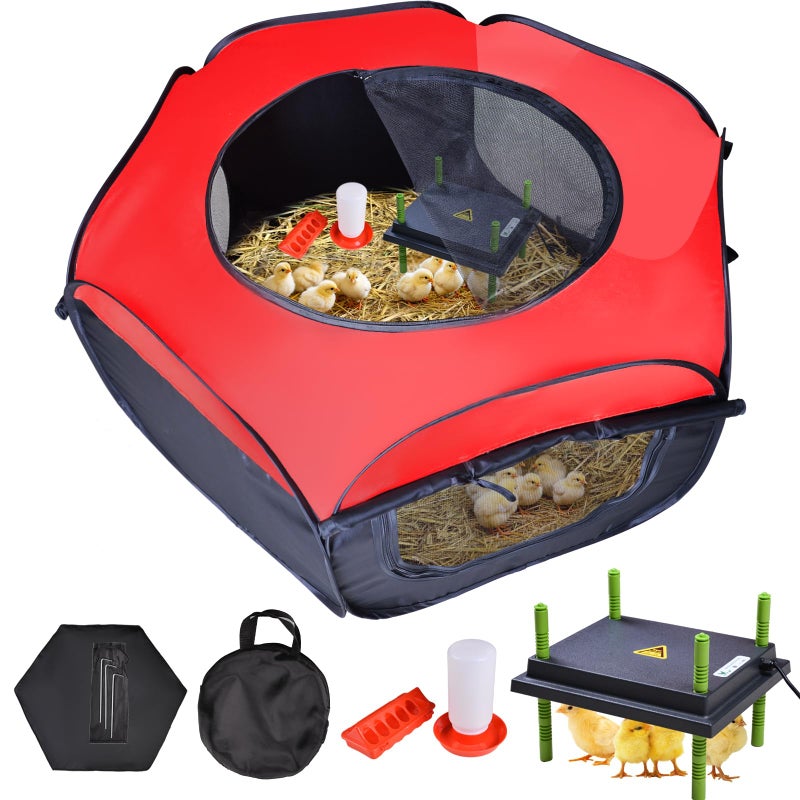 Tetuga Chicken Brooder Box for Chick Starter Kit - 10 * 12inch Brooder Heating Plate Chick Brooder Pen Chicken Brooder Box 4-in-1 Bundles with Chicken Feeder, Waterer (Brooder Set,Red) - Image 1