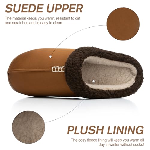 GOEWY House Slippers for Men with Memory Foam Indoor Outdoor Moccasin House Shoes Warm Slip On with Non-Slip Sole Gifts For Men Him Dad Brown 9 10 - Image 3