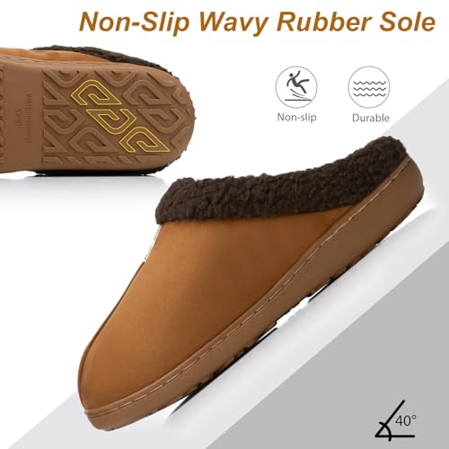GOEWY House Slippers for Men with Memory Foam Indoor Outdoor Moccasin House Shoes Warm Slip On with Non-Slip Sole Gifts For Men Him Dad Brown 9 10 - Image 5