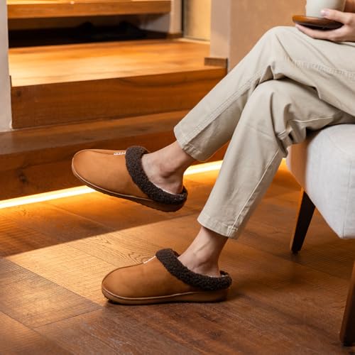 GOEWY House Slippers for Men with Memory Foam Indoor Outdoor Moccasin House Shoes Warm Slip On with Non-Slip Sole Gifts For Men Him Dad Brown 9 10 - Image 2