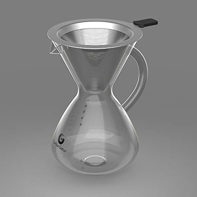 Coffee Gator Pour Over Coffee Maker  27 Oz Paperless Portable Drip Coffee Brewer Pour Over Set WGlass Carafe  StainlessSteel Mesh Filter 800Ml Clear - Image 5