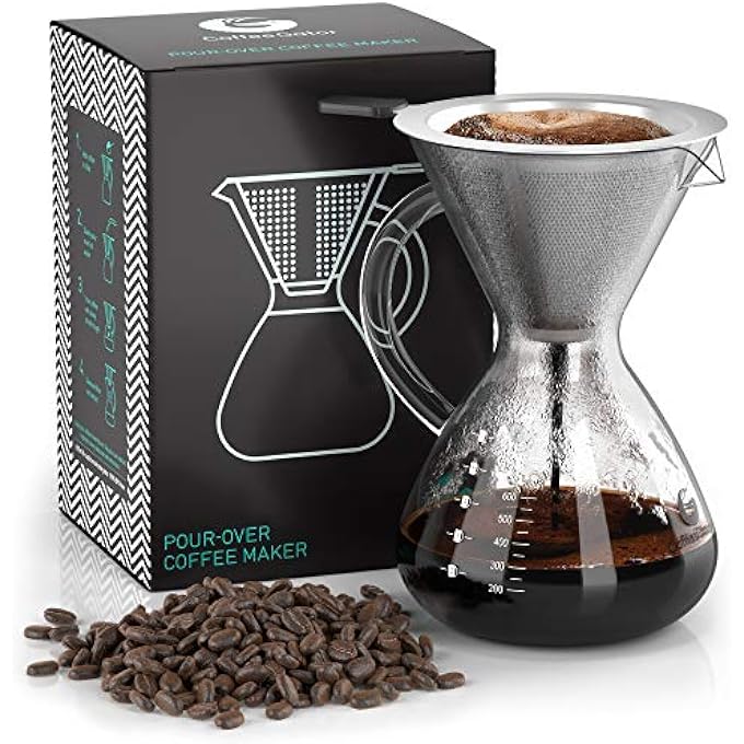 Coffee Gator Pour Over Coffee Maker  27 Oz Paperless Portable Drip Coffee Brewer Pour Over Set WGlass Carafe  StainlessSteel Mesh Filter 800Ml Clear - Image 1