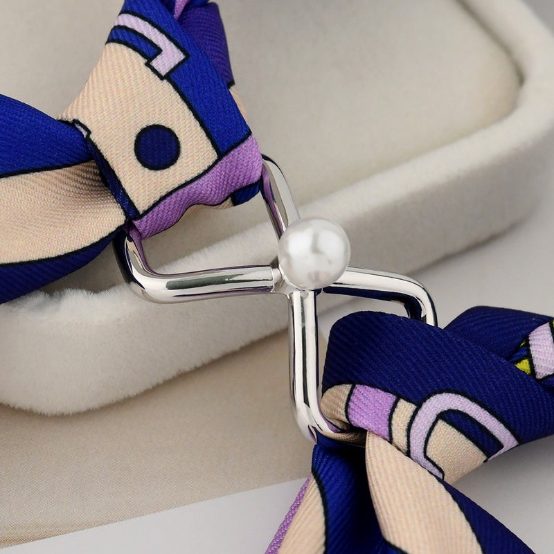 Ru Mo 8-Shaped Silk Scarf Buckle with Pearl and Metal, Multi-Functional Square Accessory for Women - Image 3