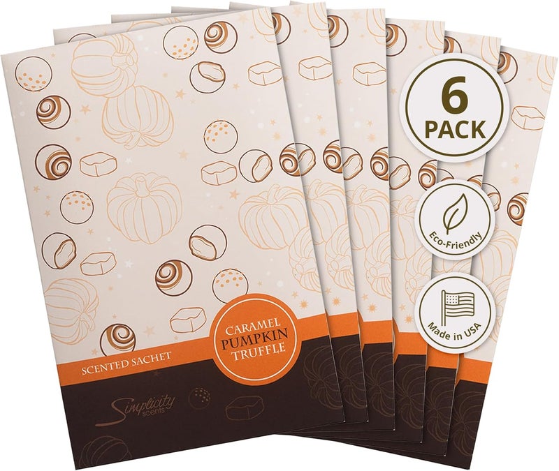 FloralSimplicity Floral Simplicity Caramel Pumpkin Truffle Scented Sachets Pack of 6, Fall & Winter - Long-Lasting Scented Bags, Home Fragrance, Air Freshener & Deodorizer for Closet, Room, or Cars, Made in USA - Image 1