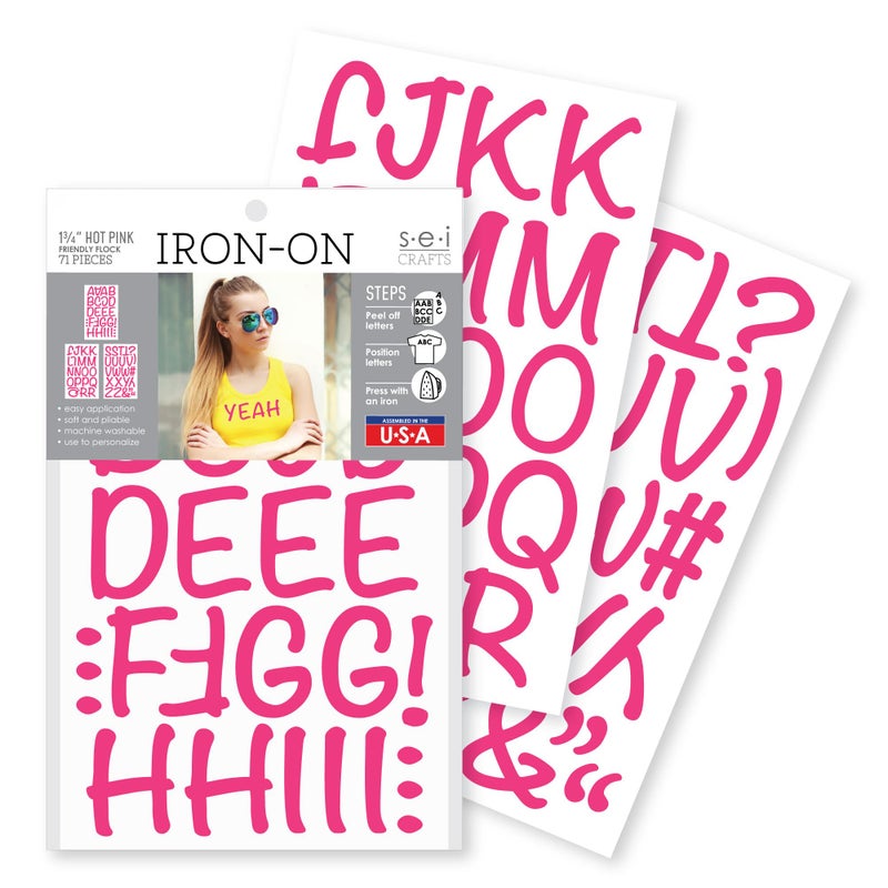 SEI 175Inch Ironon TShirt Letters Friendly Letter Flock Heat Transfers Hot Pink