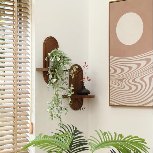 GRID FORTE Modern Wall Shelf (Set of 2) with Arched Wood Design Mid-Century Single Floating Rainbow Shelves for Indoor Decoration Holding Planter Ornaments, 14 x 11.6 Inch (Walnut) - Image 2