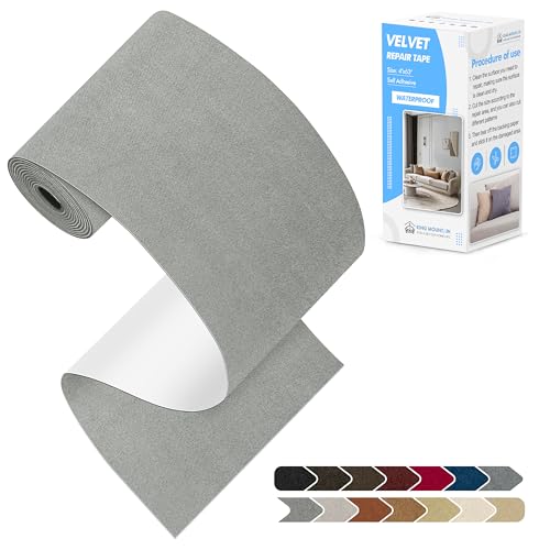 KING MOUNTAIN Couch Fabric Repair Patch Fabric Patches for Furniture 4 x 63 Waterproof Velvet Repair Tape for Sofas Car Seats Furniture Upholstery Fabrics and Velvet Goods Grey20 - Image 1