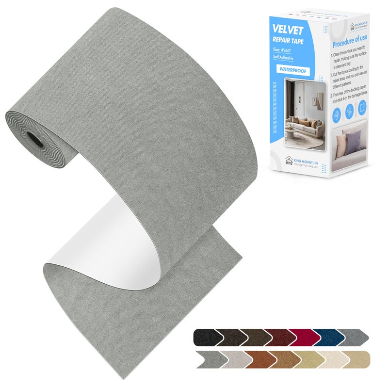 KING MOUNTAIN Couch Fabric Repair Patch Fabric Patches for Furniture 4 x 63 Waterproof Velvet Repair Tape for Sofas Car Seats Furniture Upholstery Fabrics and Velvet Goods Grey20 - Image 3