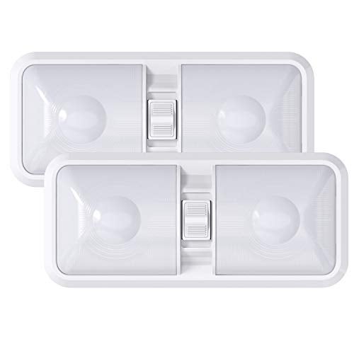 Leisure LED 2 Pack RV LED Ceiling Double Dome Light Fixture with ON/Off Switch Interior Lighting for Car/RV/Trailer/Camper/Boat DC 12V 48X2835SMD (Frosted Lens Natural White 4000-4500K, 2-Pack) - Image 1