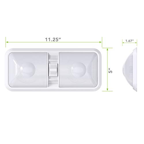 Leisure LED 2 Pack RV LED Ceiling Double Dome Light Fixture with ON/Off Switch Interior Lighting for Car/RV/Trailer/Camper/Boat DC 12V 48X2835SMD (Frosted Lens Natural White 4000-4500K, 2-Pack) - Image 2