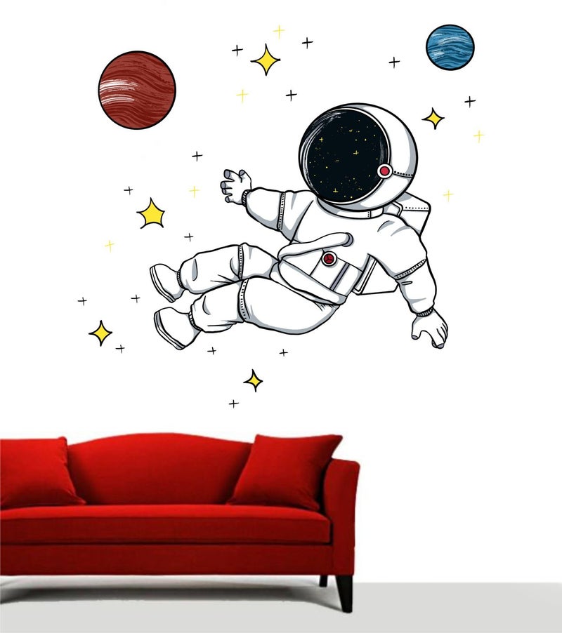 Sticker Yard Astronaut in Space Wall Decor for Kids Room, Hall, Kitchen, Living Room, Bedroom - Vinyl Multicolor (Standard Size 66X55Cm) - Image 1