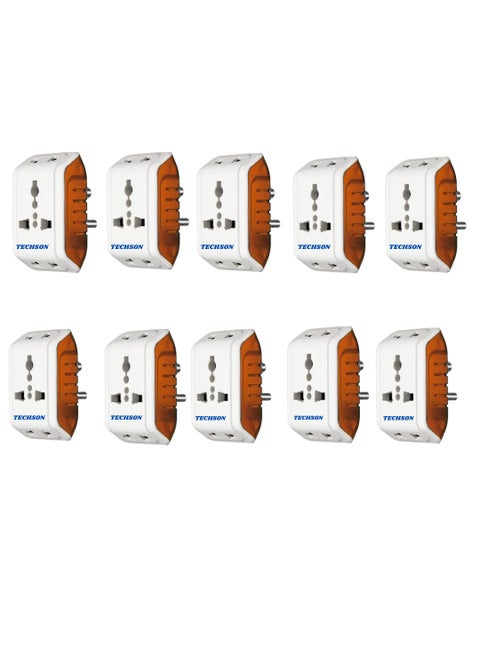 TECHSON 6A 3 Pin Multi Plug Socket Travel Adapter with Universal Socket 3 Pin Multi Plug Extension Socket Pack Of10 White Red