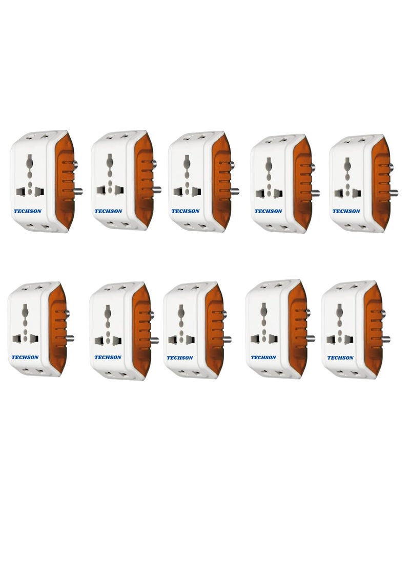 TECHSON TECHSON 6A 3 Pin Multi Plug Socket Travel Adapter with Universal Socket 3 Pin Multi Plug Extension Socket Pack Of10 White Red  - Image 1
