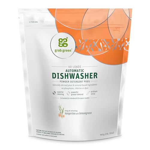 Grab Green Automatic Dishwashing Detergent Pods, 60 Count, Tangerine Lemongrass Scent, Plant and Mineral Based, Superior Cleaning, Powerful Grease Removal, Brilliant Shine - Image 1