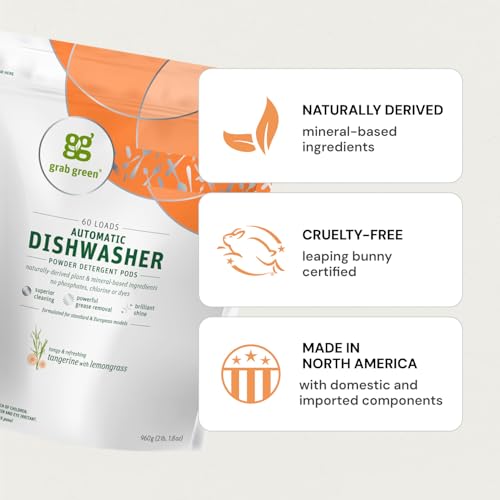 Grab Green Automatic Dishwashing Detergent Pods, 60 Count, Tangerine Lemongrass Scent, Plant and Mineral Based, Superior Cleaning, Powerful Grease Removal, Brilliant Shine - Image 3