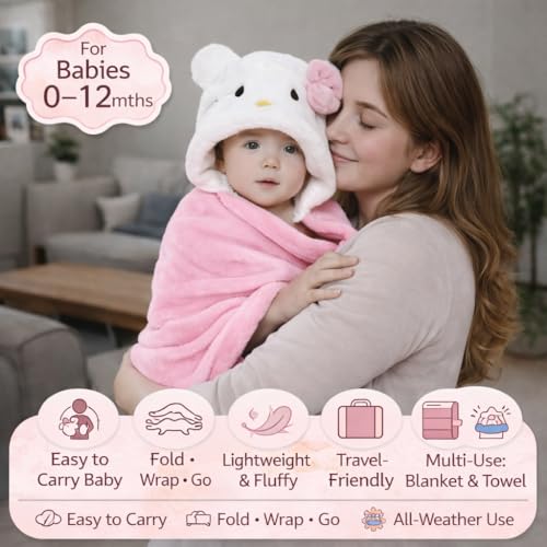 BRANDONN New Born Baby Blanket Pack of Super Soft Bathrobe Wrapper Bath Towel for Boys, Girls, Babies (Pink & White, Length 82 cm x Width 82 cm, 0-12 Months) - Image 2