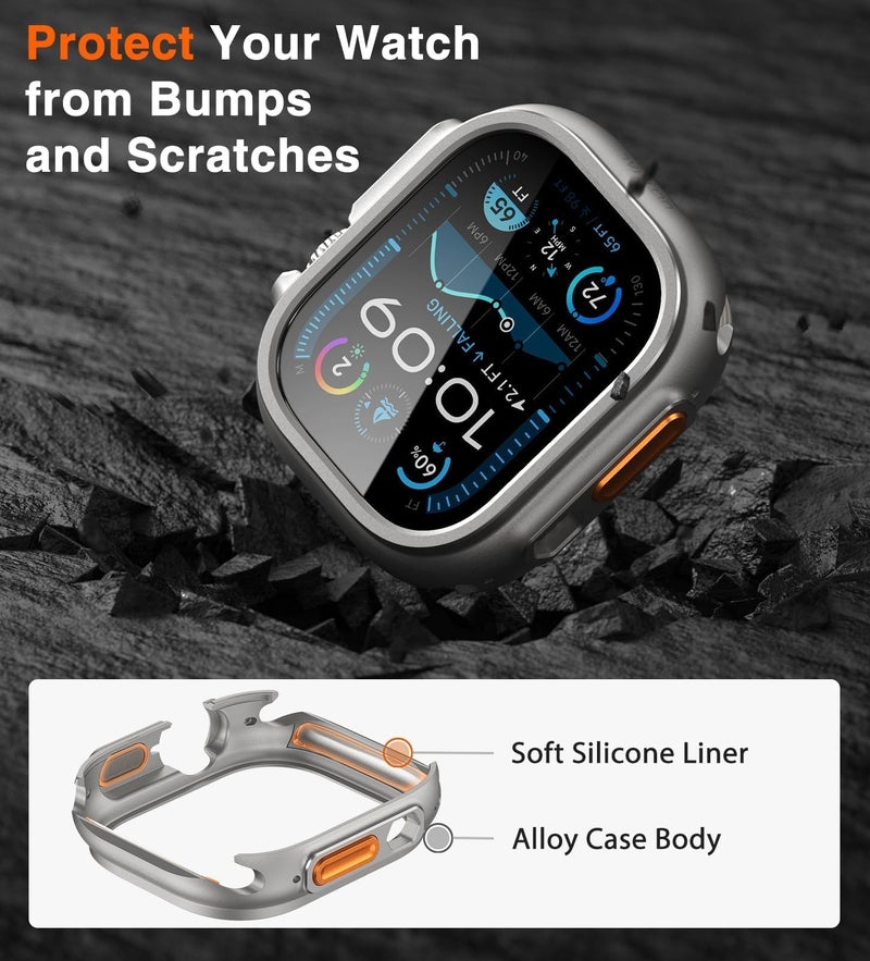 ULTIMAL Metal Case Compatible with Apple Watch Ultra 3/2/1 49mm with Back Cover, Military Grade Shockproof Protective Case, Rugged Cover for iWatch 49mm (Silver) - Image 3