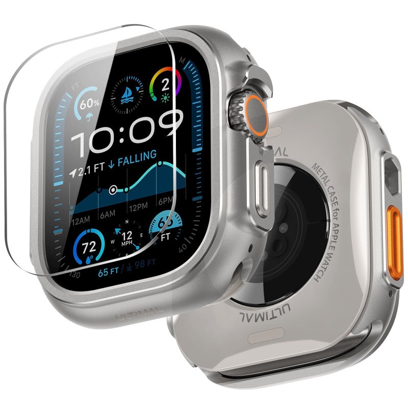 ULTIMAL Metal Case Compatible with Apple Watch Ultra 3/2/1 49mm with Back Cover, Military Grade Shockproof Protective Case, Rugged Cover for iWatch 49mm (Silver) - Image 1