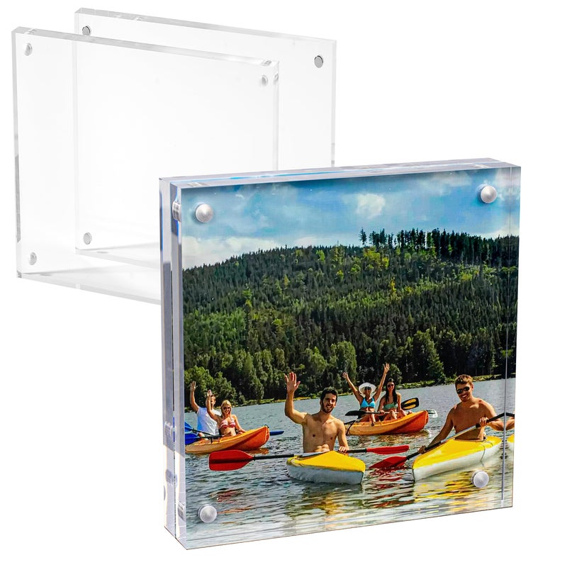 DuraClear 4x4 Magnetic Picture Frame - Frameless & Thick Design - Perfect for Polaroids  Wallet Size Photos  & Keepsakes
