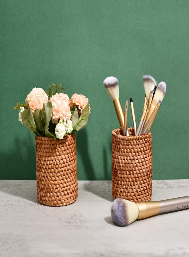 Eiyye Pen Cup Rattan Pencil Holder Woven Pen Cups Desk Organizer Cup Small Makeup Brush Holder Desk Accessory for Home & Office - Image 4