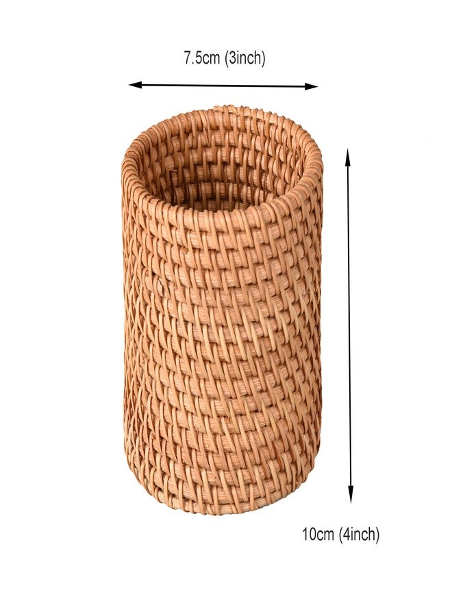 Eiyye Pen Cup Rattan Pencil Holder Woven Pen Cups Desk Organizer Cup Small Makeup Brush Holder Desk Accessory for Home & Office - Image 2
