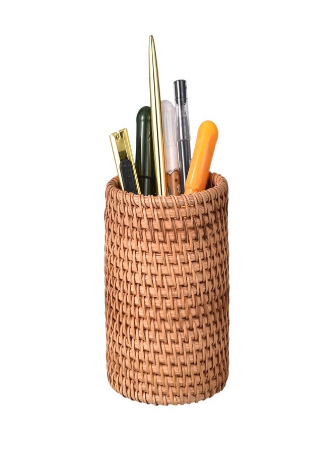 Eiyye Pen Cup Rattan Pencil Holder Woven Pen Cups Desk Organizer Cup Small Makeup Brush Holder Desk Accessory for Home & Office - Image 1