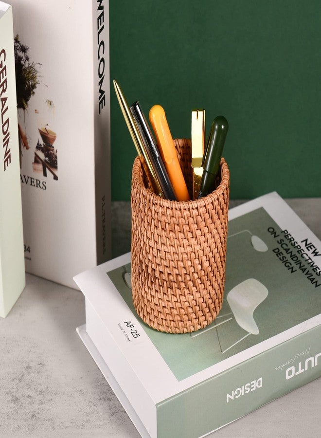 Eiyye Pen Cup Rattan Pencil Holder Woven Pen Cups Desk Organizer Cup Small Makeup Brush Holder Desk Accessory for Home & Office - Image 5