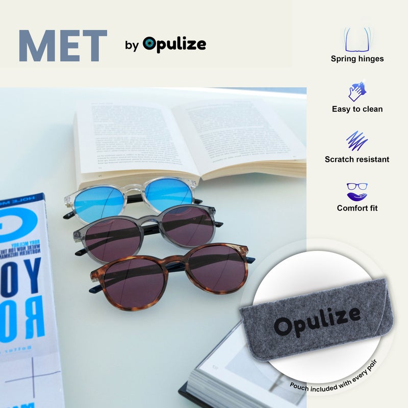 OPULIZE نظارات شمسية موضة MET للنساء والرجال - إطار دائري نحيف - عدسات ملونة بحماية UV400 - مفصلات نابضة - صدفة بنية - Image 4