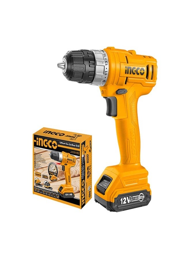 Ingco Li-Ion Cordless Drill, Yellow,Black - Image 1
