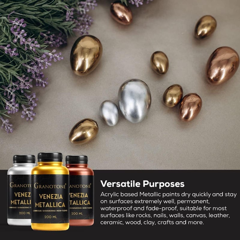 GRANOTONE Acrylic Venezia Metallic Colour  200 ML 24 Carat Gold  DIYCraft  WaterBased  NonToxic  Shimmering Effect  Pro Artists Hobby Painters  Kids - Image 3