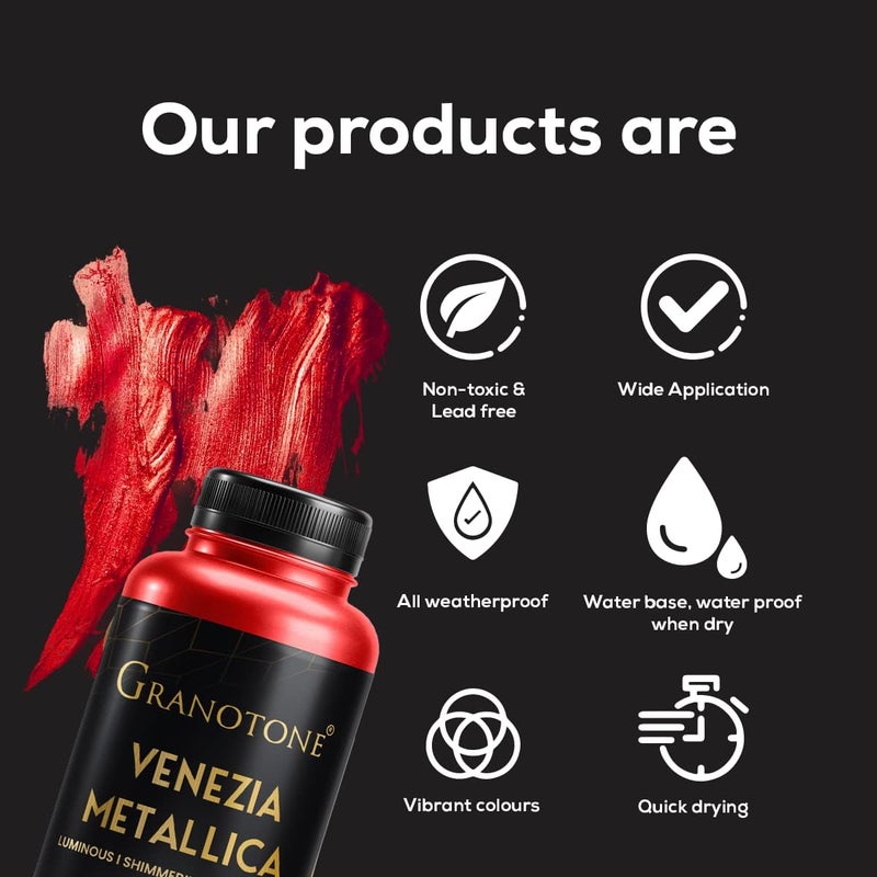 GRANOTONE Acrylic Venezia Metallic Colour  200 ML 24 Carat Gold  DIYCraft  WaterBased  NonToxic  Shimmering Effect  Pro Artists Hobby Painters  Kids - Image 5