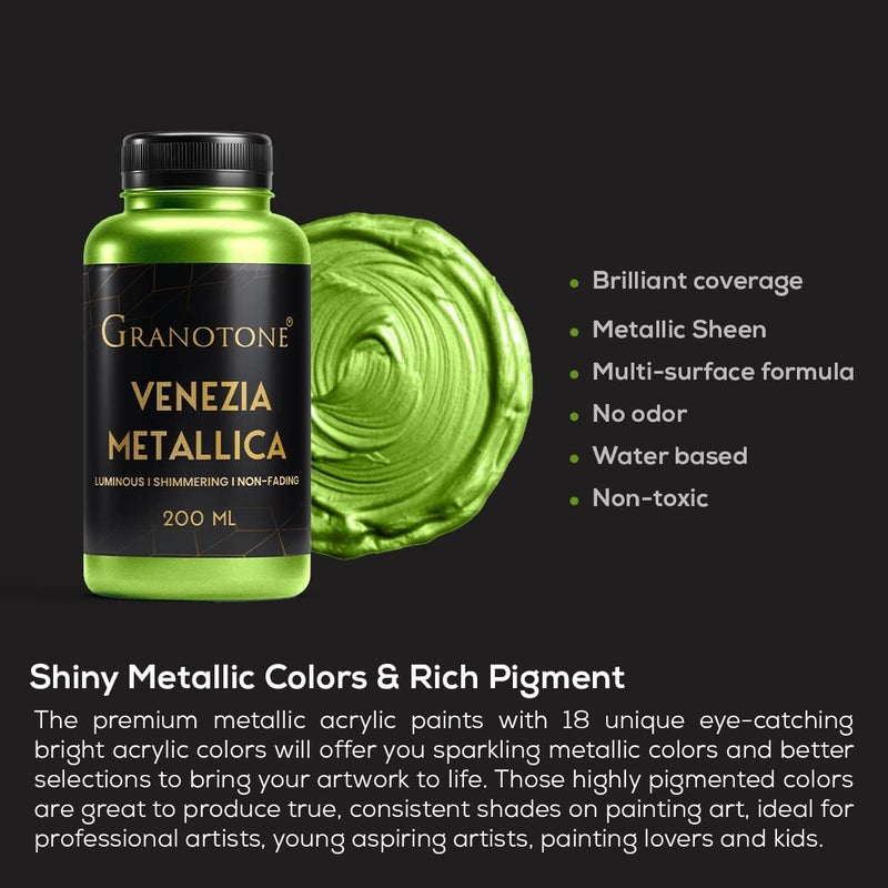 GRANOTONE Acrylic Venezia Metallic Colour  200 ML 24 Carat Gold  DIYCraft  WaterBased  NonToxic  Shimmering Effect  Pro Artists Hobby Painters  Kids - Image 2
