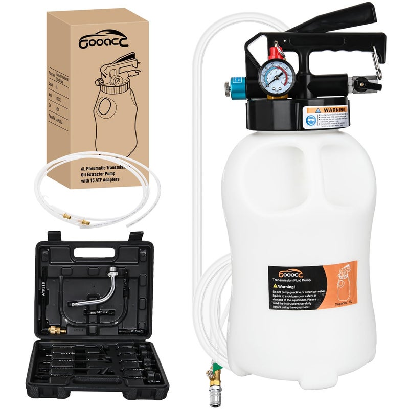 GOOACC Transmission Fluid Pump Kit 6L Automotive Pneumatic Oil Fluid Extractor ATF Refill Dispenser Transfer Pump with 15 ATF Filler Adapters 1.6 Gal 2 Ways Vacuum Fluid Evacuator Oil Change Tool Set - Image 1