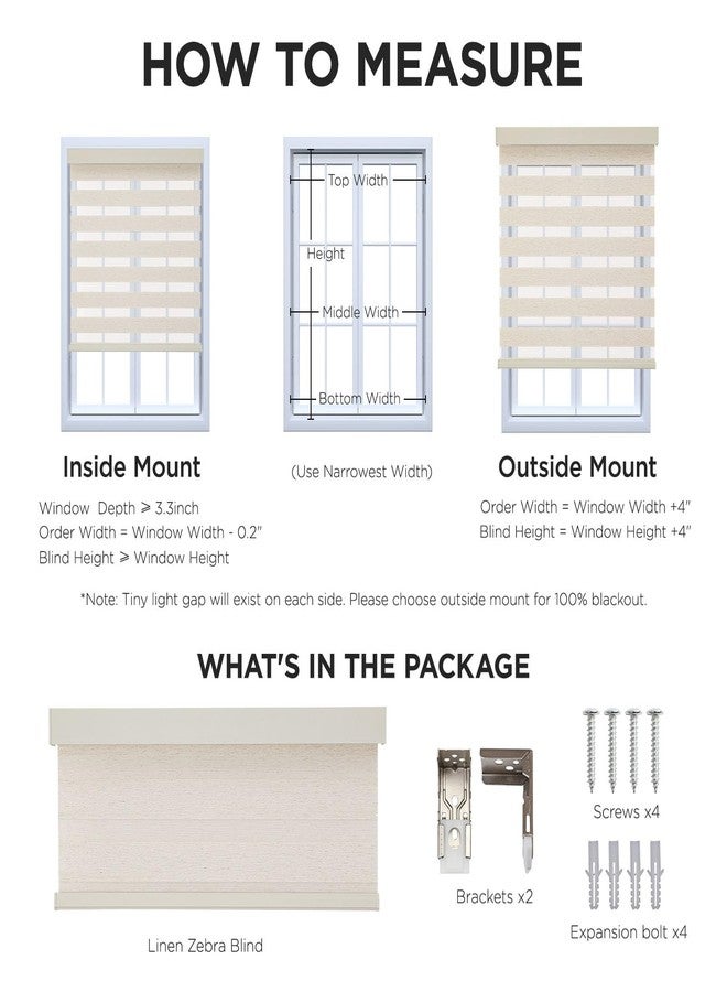 Joydeco Linen Zebra Blinds for Windows, Cordless Privacy Light Filtering Dual Layer Window Shades, Free-Stop Roller Blinds for Home, 29” W x 64” H - Image 5