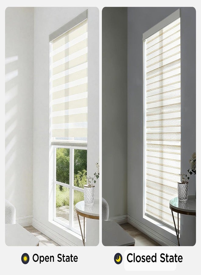 Joydeco Linen Zebra Blinds for Windows, Cordless Privacy Light Filtering Dual Layer Window Shades, Free-Stop Roller Blinds for Home, 29” W x 64” H - Image 4