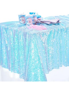 QueenDream QueenDream Sequin Tablecloth 90x132 Blue Iridescent for Rectangle Table Cover Overlay Sparkly Table Cloth for Outdoor Wedding Party Birthday Baby Shower  - Image 5