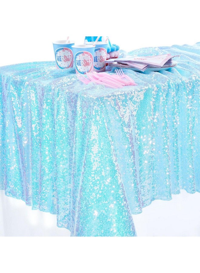 QueenDream Sequin Tablecloth 90x132 Blue Iridescent for Rectangle Table Cover Overlay Sparkly Table Cloth for Outdoor Wedding Party Birthday Baby Shower - Image 5