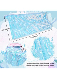 QueenDream QueenDream Sequin Tablecloth 90x132 Blue Iridescent for Rectangle Table Cover Overlay Sparkly Table Cloth for Outdoor Wedding Party Birthday Baby Shower  - Image 3