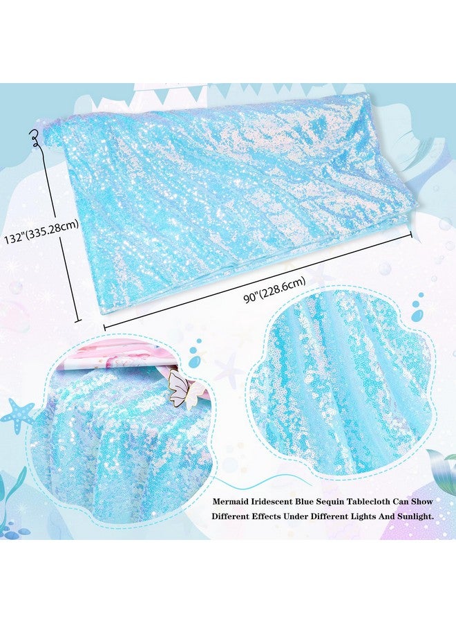 QueenDream Sequin Tablecloth 90x132 Blue Iridescent for Rectangle Table Cover Overlay Sparkly Table Cloth for Outdoor Wedding Party Birthday Baby Shower - Image 3