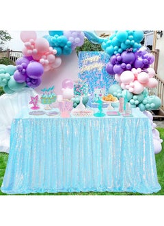 QueenDream QueenDream Sequin Tablecloth 90x132 Blue Iridescent for Rectangle Table Cover Overlay Sparkly Table Cloth for Outdoor Wedding Party Birthday Baby Shower  - Image 1